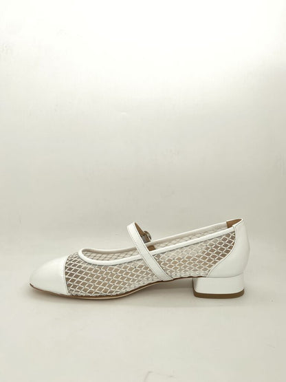 White Mesh Mary Jane with Buckle Detail