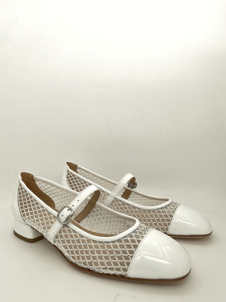 White Mesh Mary Jane with Buckle Detail
