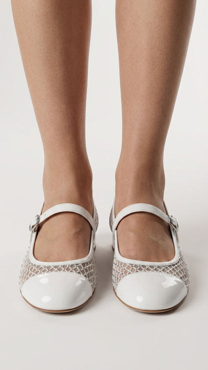 White Mesh Mary Jane with Buckle Detail