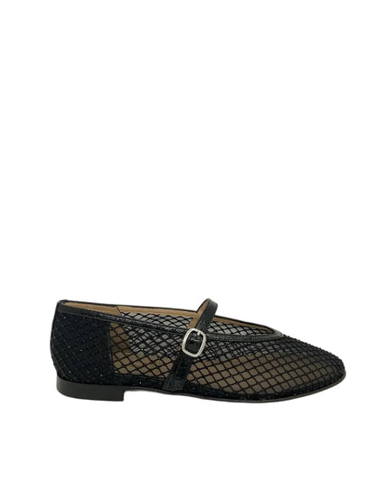 Black Mesh Mary Jane Flat with Buckle