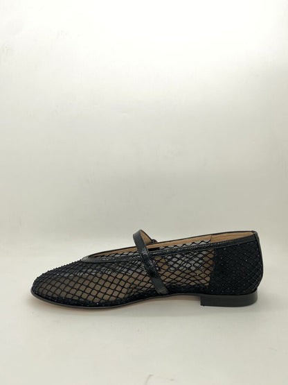 Black Mesh Mary Jane Flat with Buckle