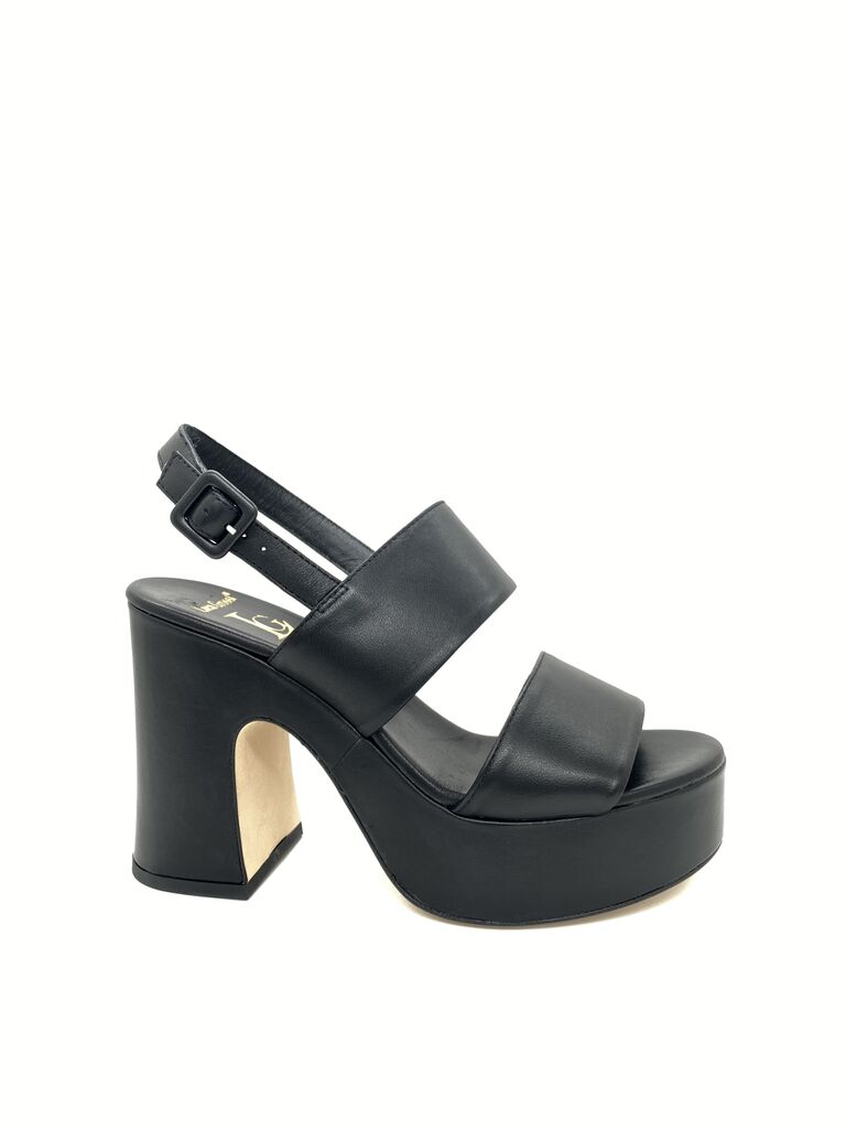Black Platform Block Heel Sandals with Strap