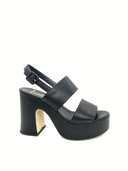 Black Platform Block Heel Sandals with Strap