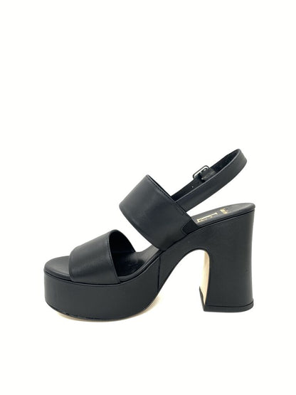 Black Platform Block Heel Sandals with Strap