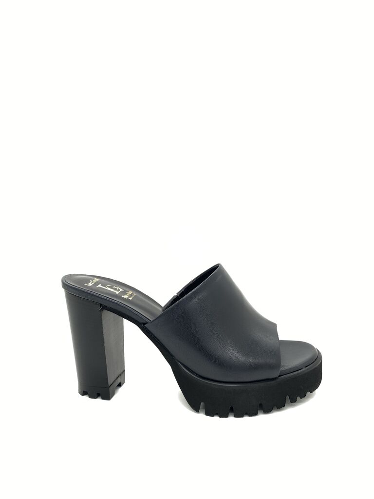 Black Chunky-Heeled Slide Sandal