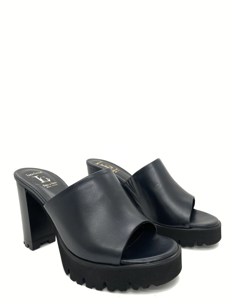 Black Chunky-Heeled Slide Sandal