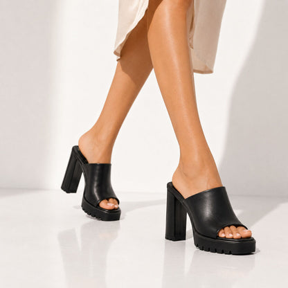 Heeled Mule Open-Toe Nappa NERO