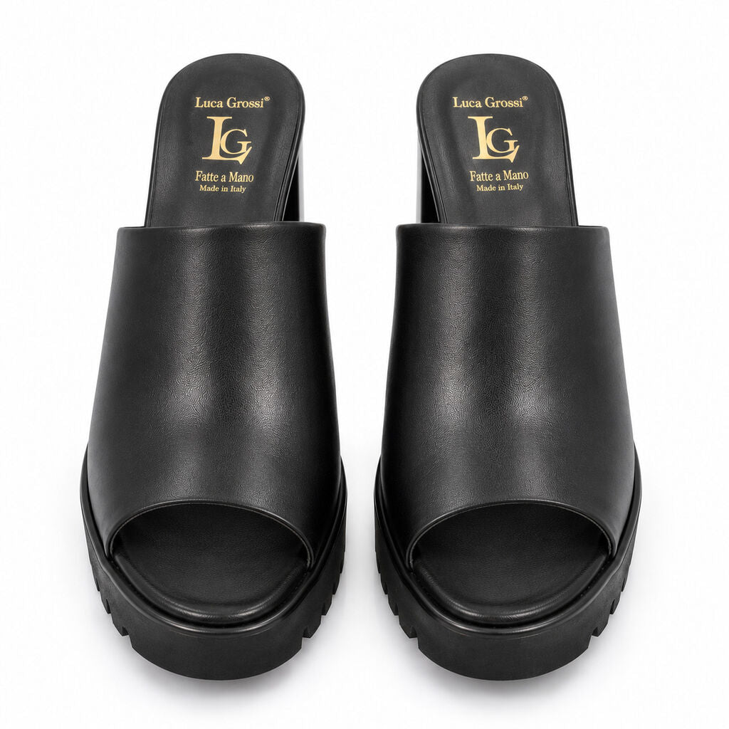 Heeled Mule Open-Toe Nappa NERO