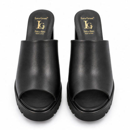 Heeled Mule Open-Toe Nappa NERO