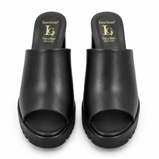 Heeled Mule Open-Toe Nappa NERO