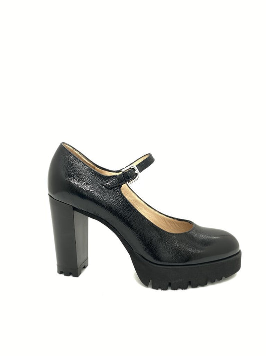 Black Textured Mary Jane Platform Heels