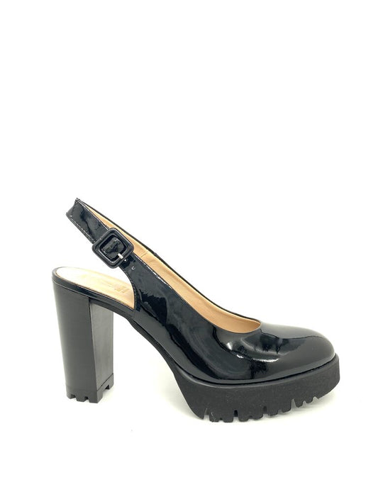 Black Patent Slingback Platform Heels