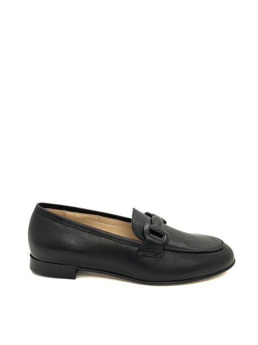Black Leather Loafers with Elegant Chain Detail