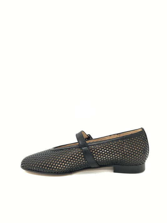 Black Perforated Ballet Flat with Buckle Strap