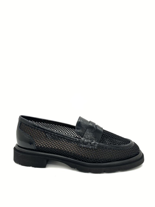 Black Mesh Loafers with Glossy Accent
