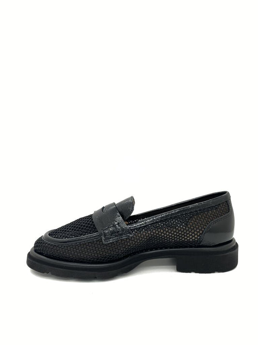Black Mesh Loafers with Glossy Accent