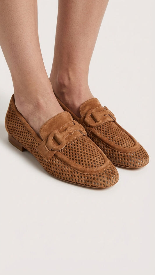 Brown Perforated Loafer with Buckle Detail