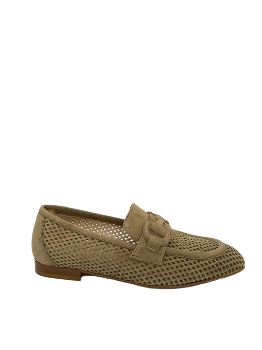 Tan Perforated Loafers with Buckle Detail