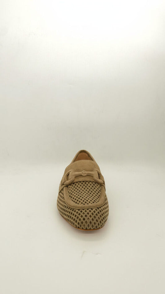 Tan Perforated Loafers with Buckle Detail