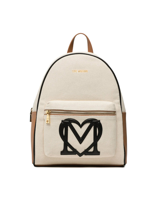 Beige Canvas Backpack with Logo Detail