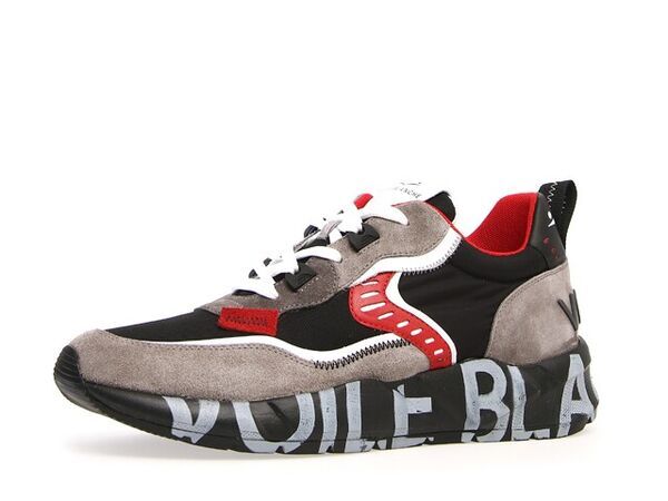 Black Suede Sneaker with Red Accents