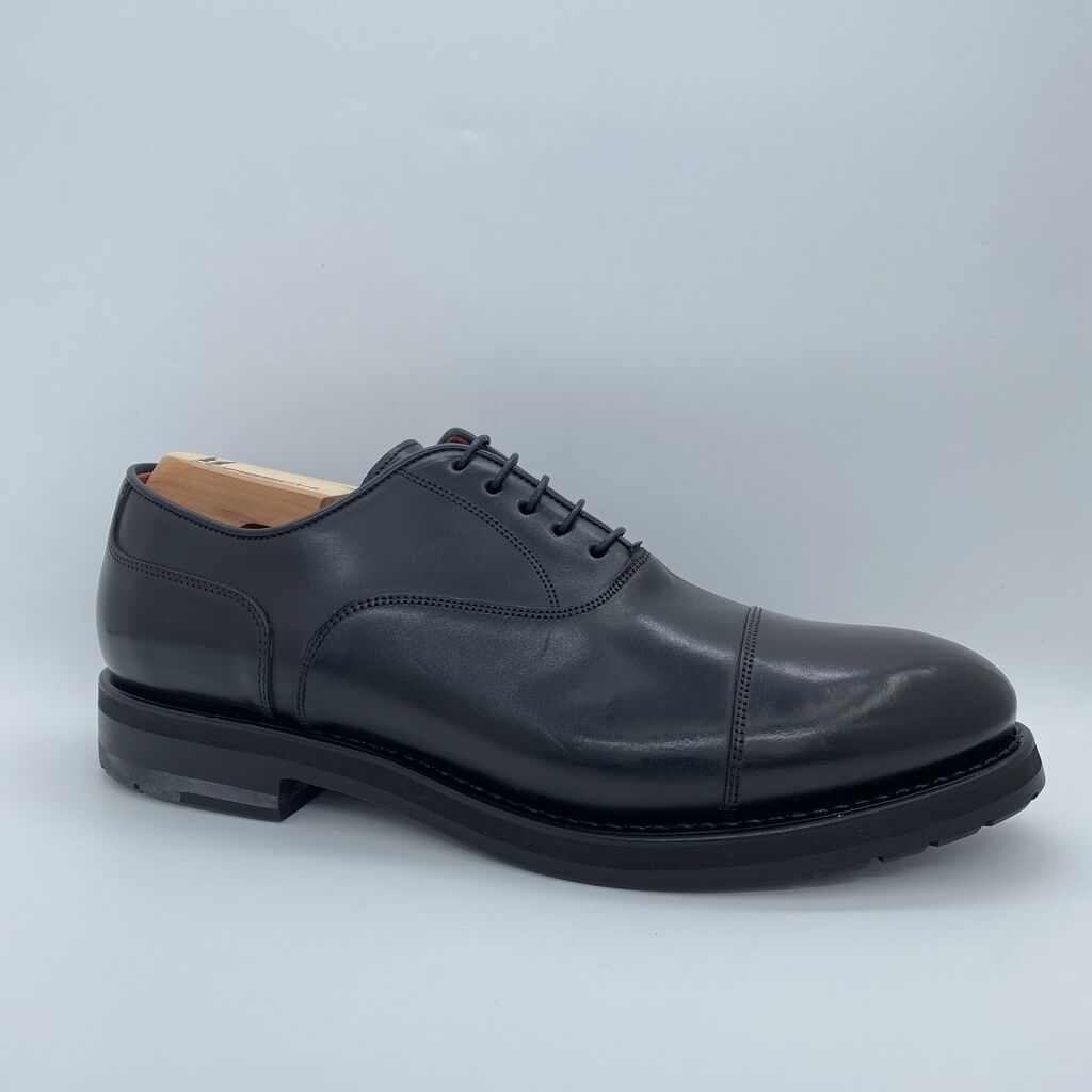Black Leather Oxford Cap-Toe Shoe