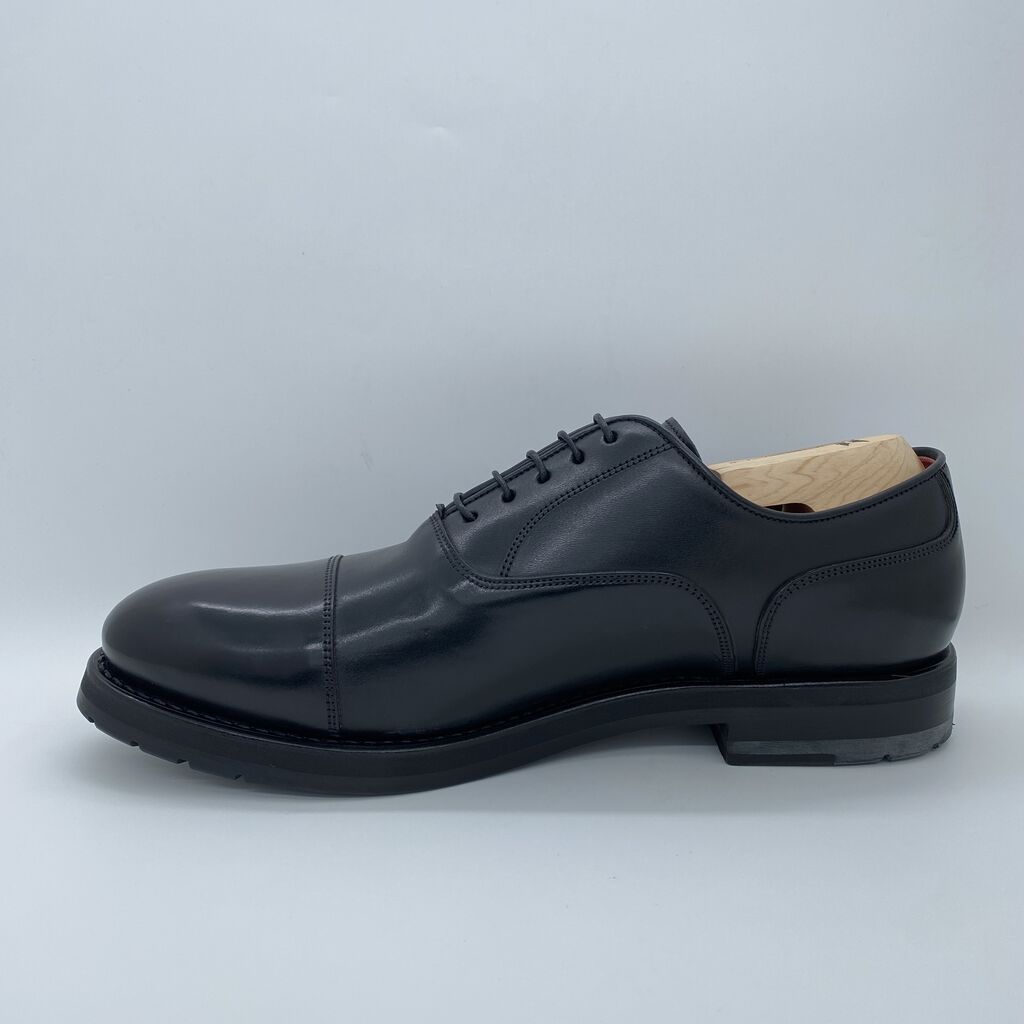 Black Leather Oxford Cap-Toe Shoe