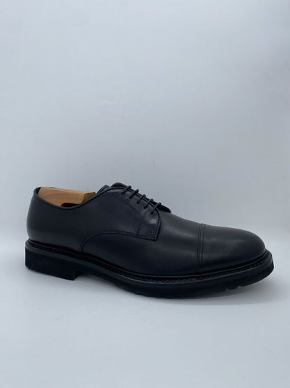 Black Leather Oxford Shoes with Cap Toe