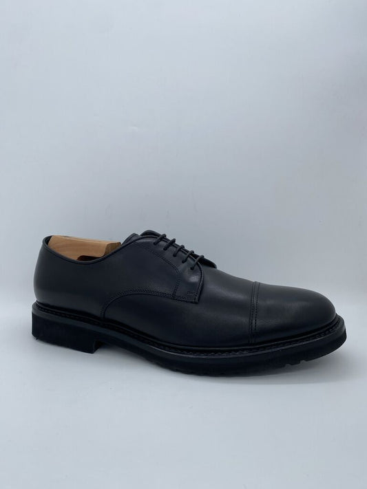 Black Leather Oxford Shoes with Cap Toe