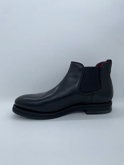 Black Leather Chelsea Boots with Elastic Panels
