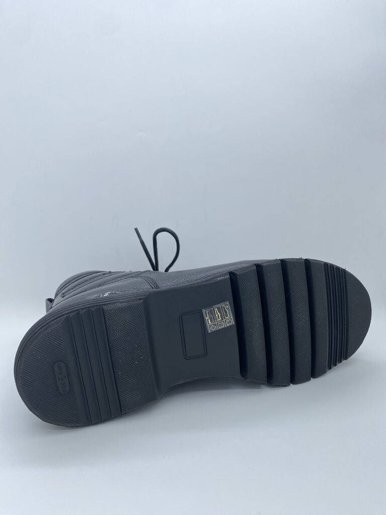 Black Textured Hiking Boot with Cushioned Sole