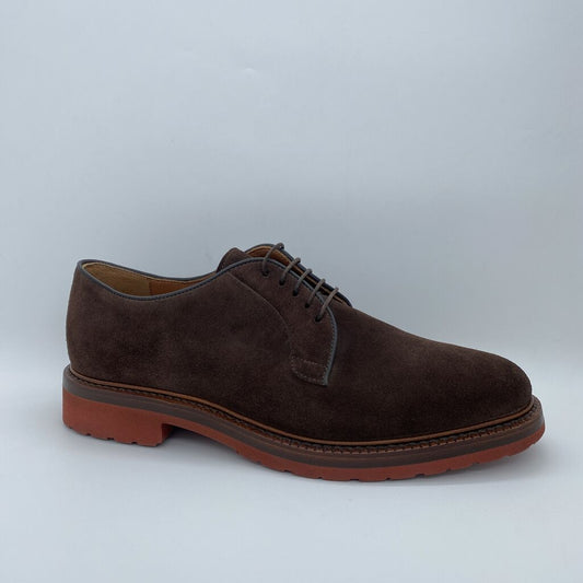 Chocolate Suede Lace-Up Oxford with Contrast Sole