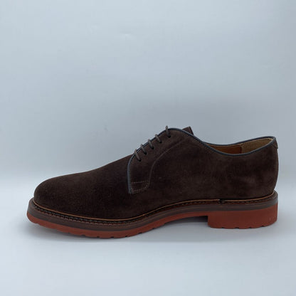 Chocolate Suede Lace-Up Oxford with Contrast Sole