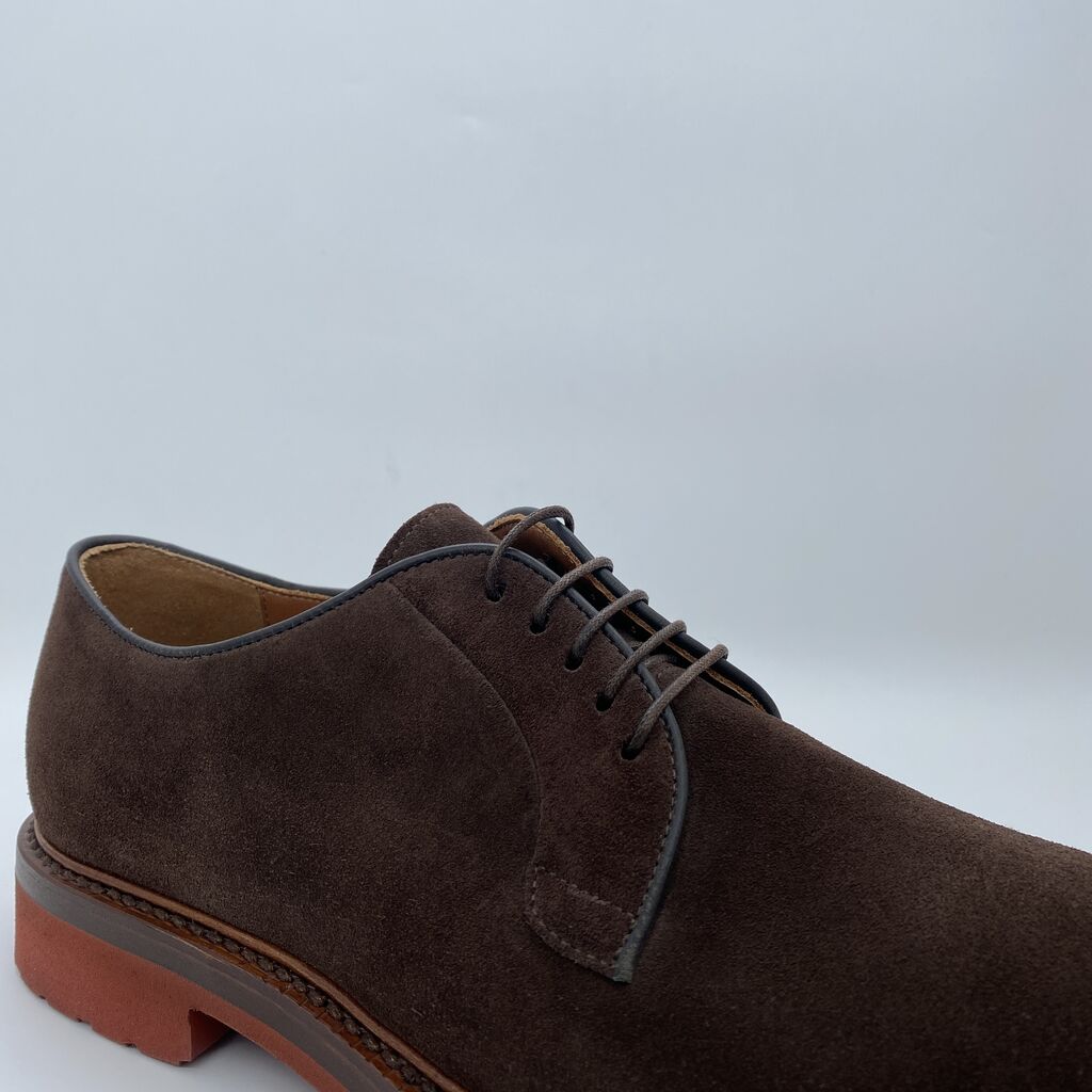 Chocolate Suede Lace-Up Oxford with Contrast Sole
