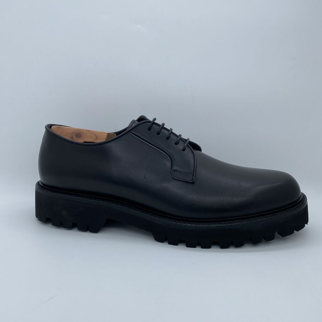 Black Leather Derby Shoes with Chunky Sole