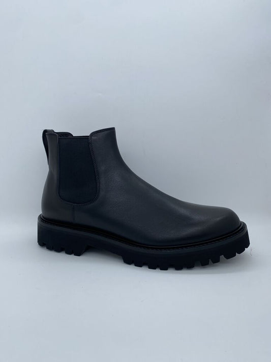 Black Leather Chelsea Boot with Lug Sole