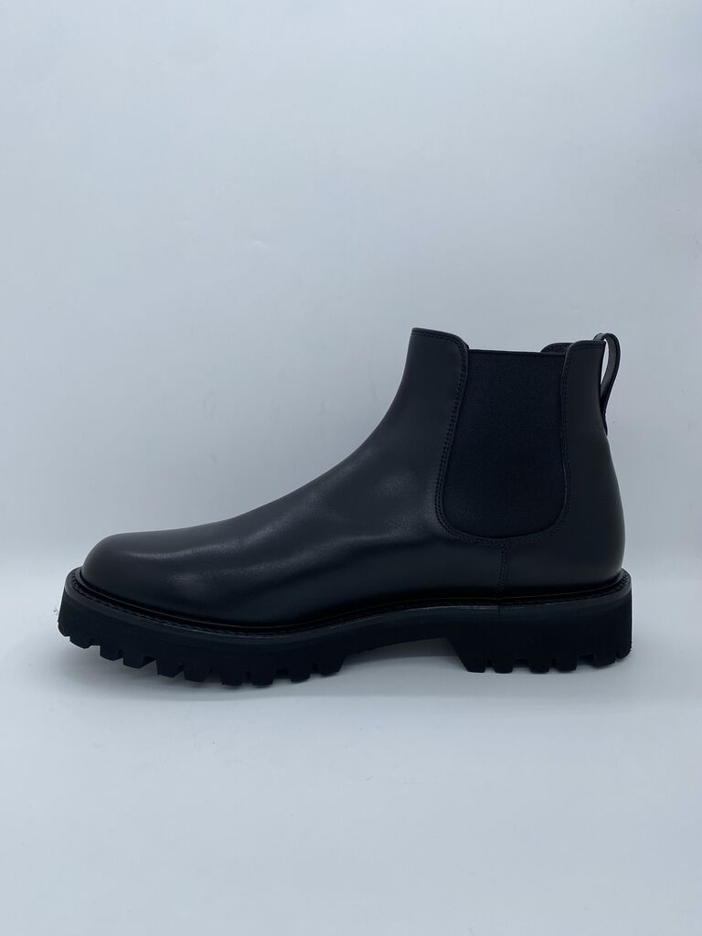 Black Leather Chelsea Boot with Lug Sole