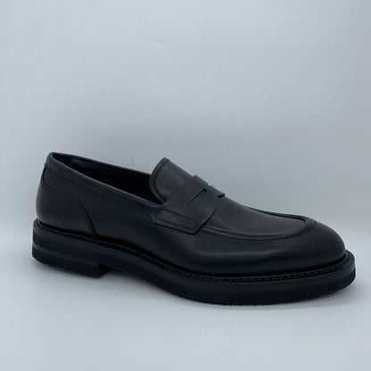 Black Leather Loafers with Chunky Sole