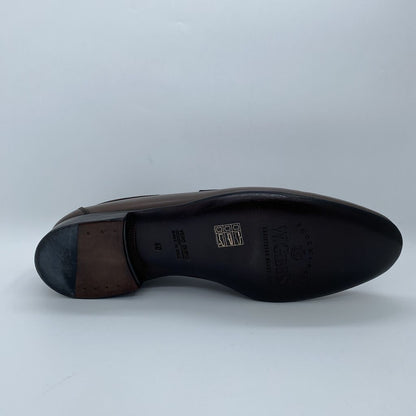 Brown Leather Penny Loafers with Low Block Heel