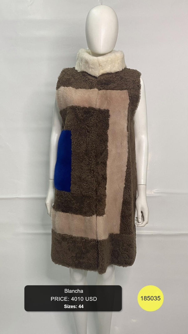 Colorblock Shearling Sleeveless Vest with High Collar