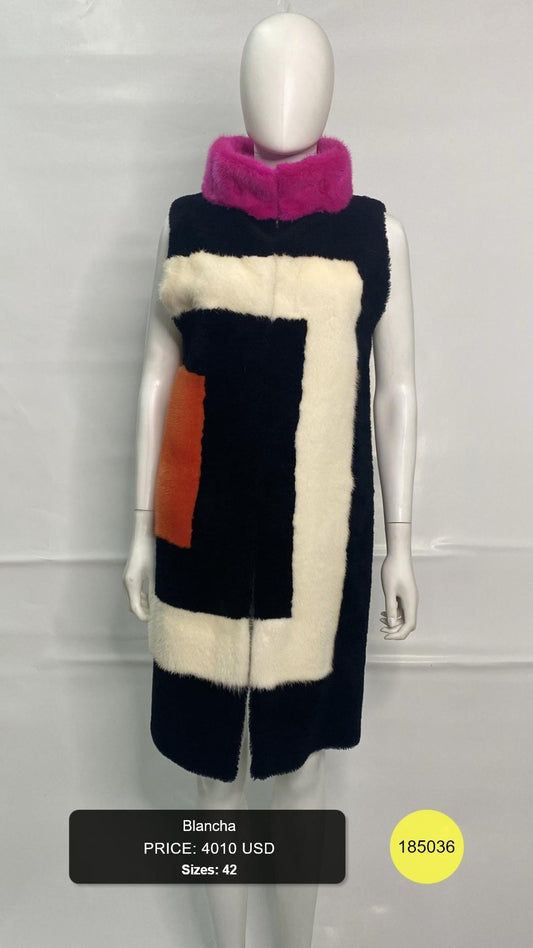 Colorblock Fur Vest with Stand Collar
