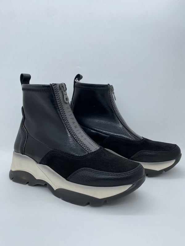 Black Textured High-Top Sneakers with Zipper Closure