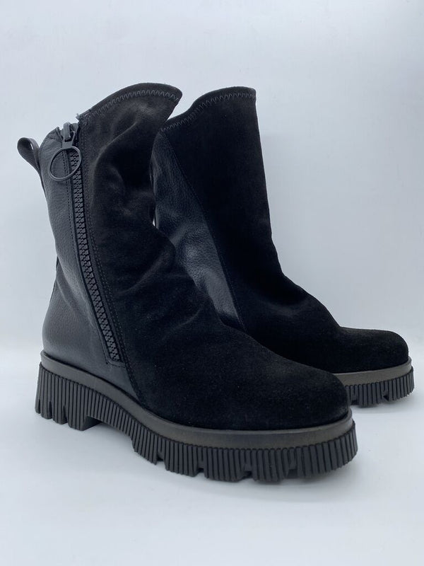 Black Suede Ankle Boots with Rugged Sole