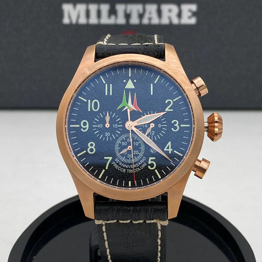 Blue Chronograph Watch with Rose Gold Case
