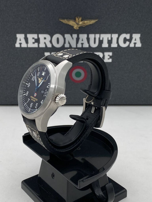 Black Leather Strap Aviation-Inspired Watch