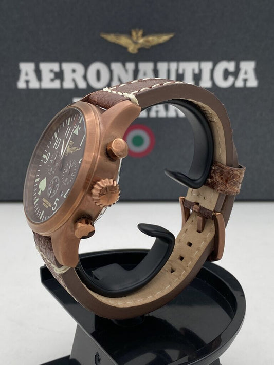 Bronze Chronograph Watch with Leather Strap
