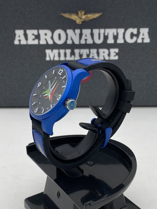 Blue Watch with Tricolor Dial and Emblem Strap