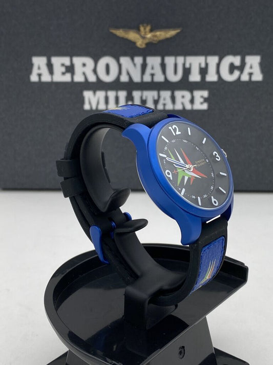 Blue Watch with Tricolor Dial and Emblem Strap