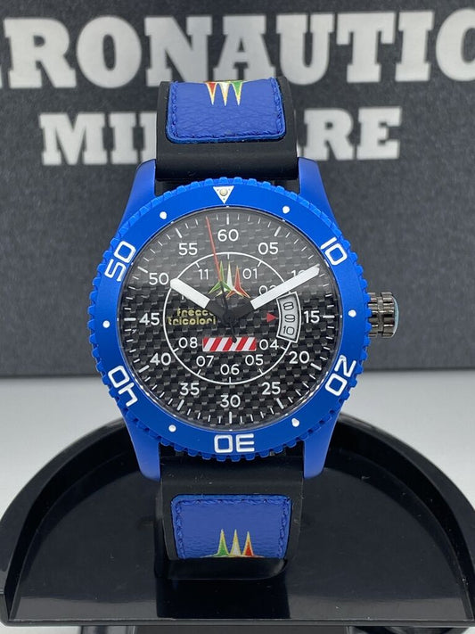 Blue Carbon Fiber Dive Watch with Embroidered Details