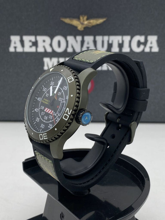 Black Rubber Watch with Olive Bezel and Dial